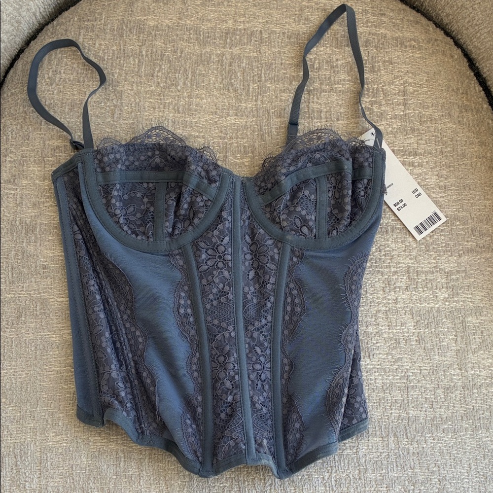 Urban Outfitters Lace Boned Bustier Corset Top - Slate Blue